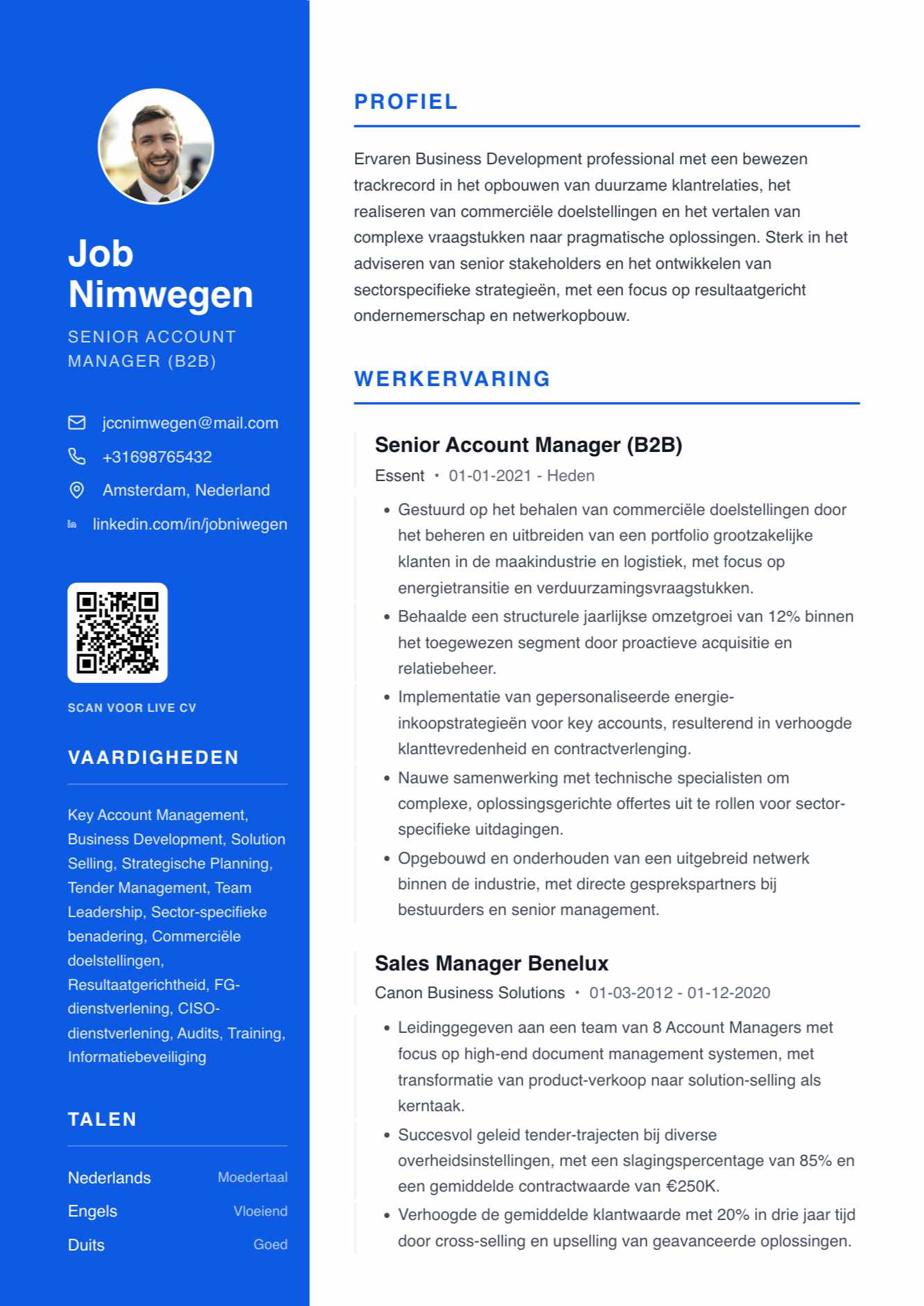 Voorbeeld van cv-template Modern met gekleurde zijbalk